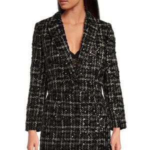 Sadie Tweed Notch Lapel Button Front Long Sleeve Cropped Blazer size 12